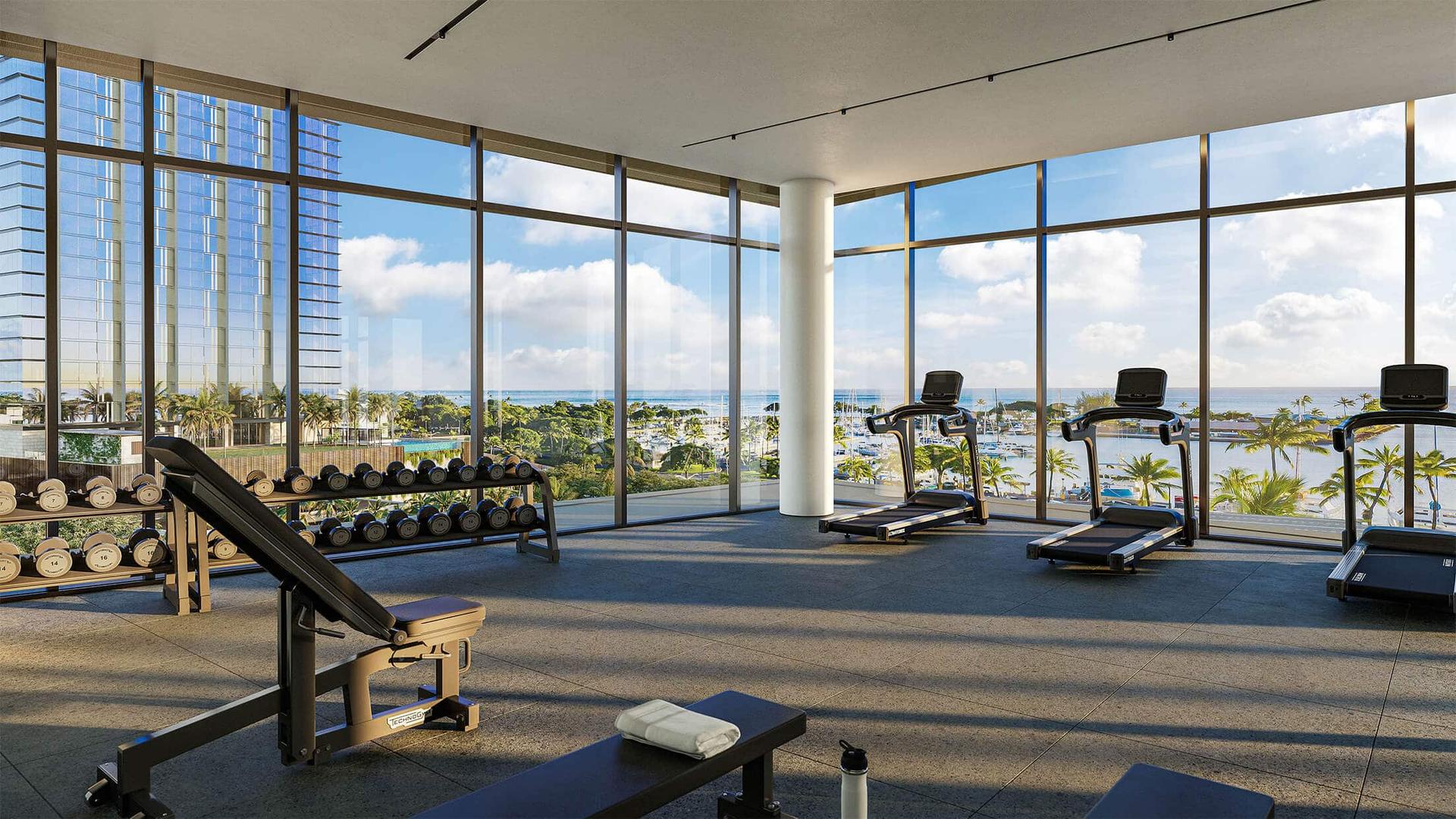 Fully equipped fitness center at Park Ward Village