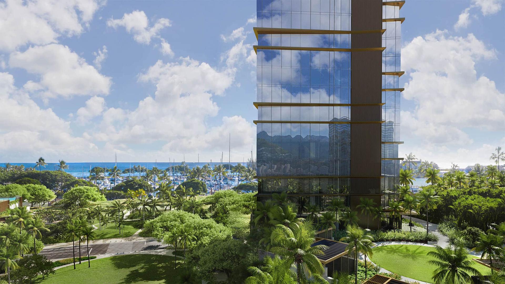 Lush green space and community park at Ward Village Honolulu