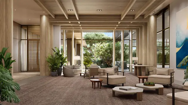 Tropical garden area in Park Ward Village lobby