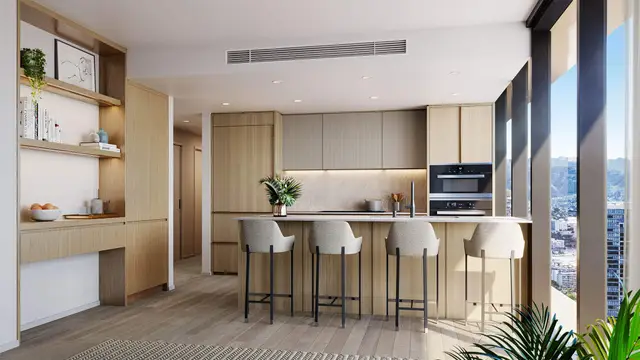 Modern kitchen with light scheme and premium appliances in Unit 4010