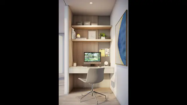Built-in office nook for remote work in Park Ward Village unit